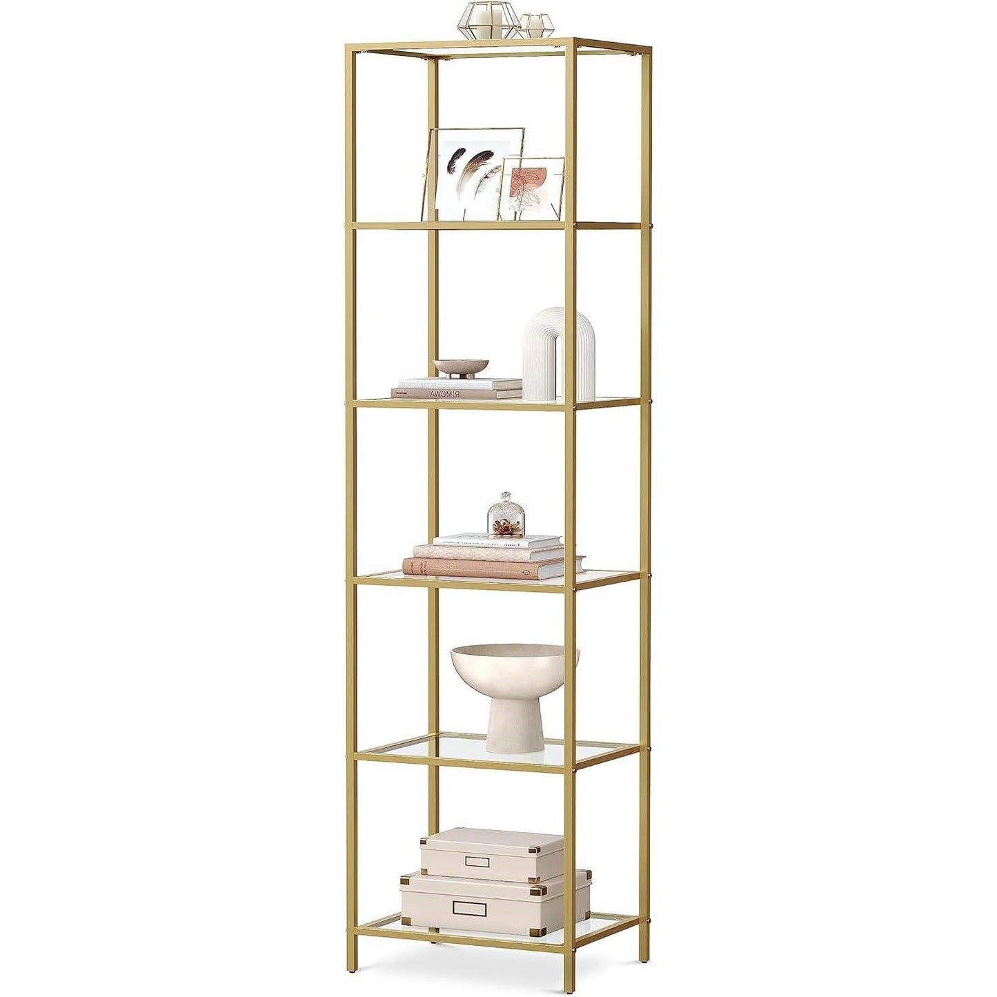 Narrow Glass Shelf Bookcase Bedroom Living Office Bath Storage Unit in Gold LuxuryLifeWay Online Store