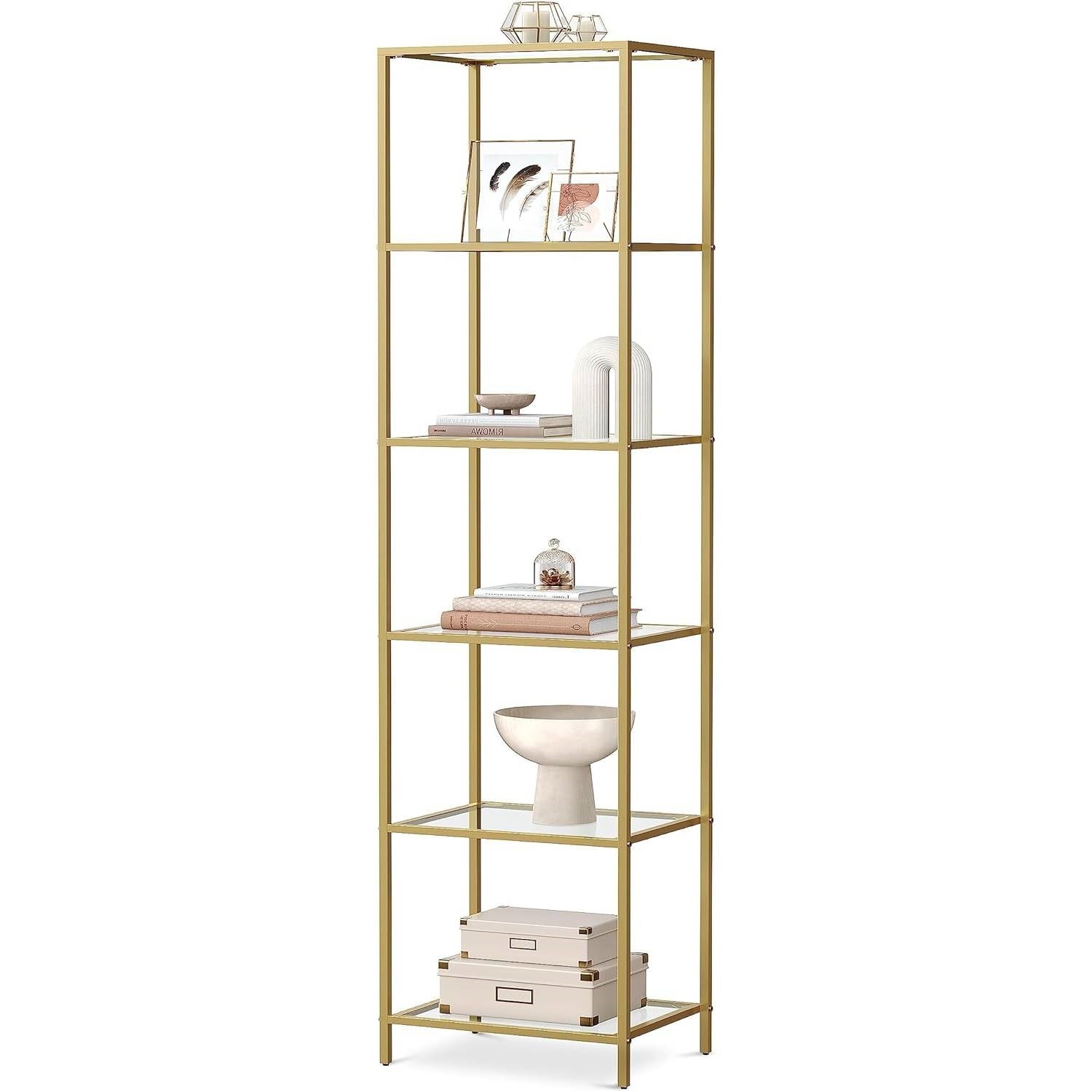 Narrow Glass Shelf Bookcase Bedroom Living Office Bath Storage Unit in Gold LuxuryLifeWay Online Store