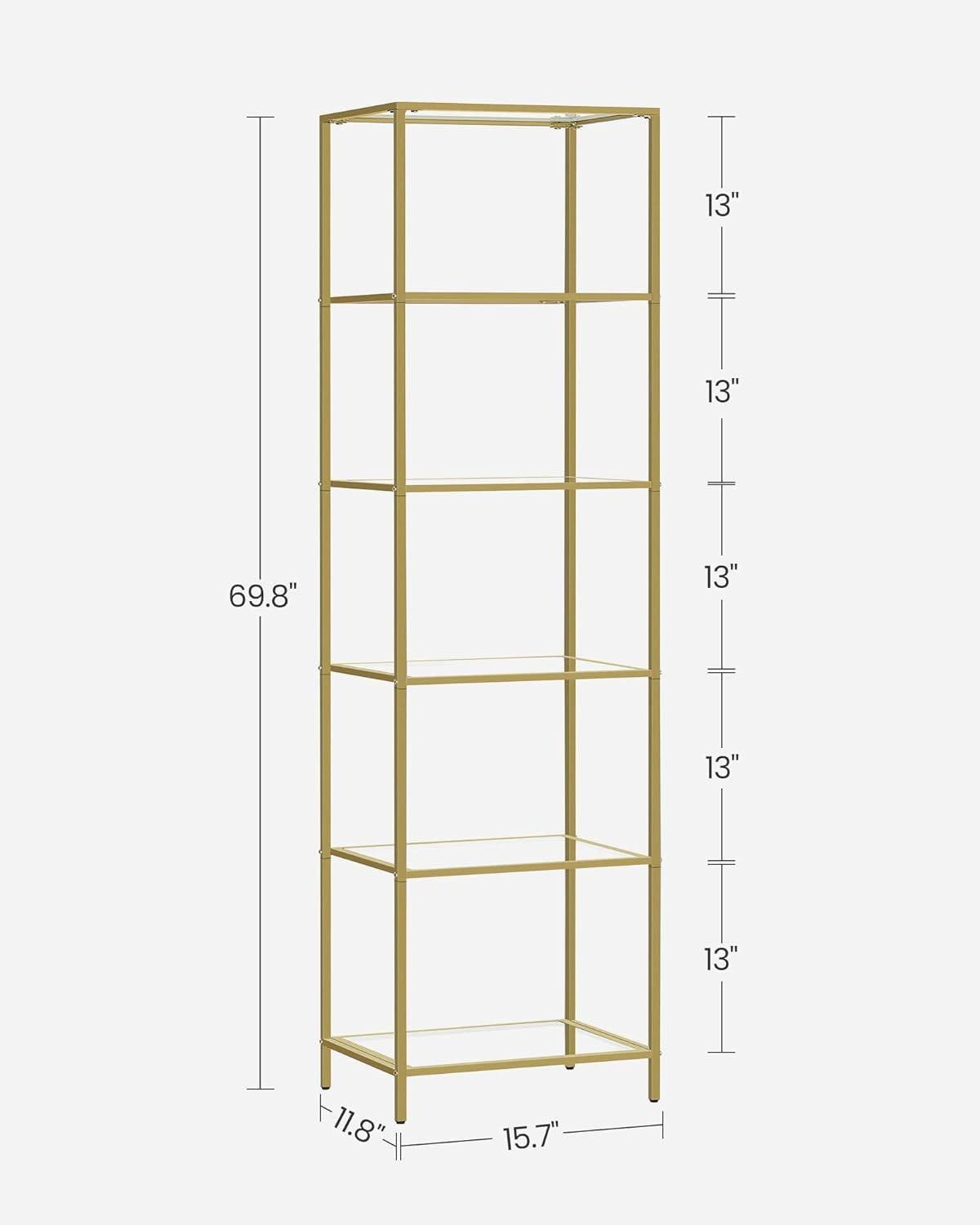 Narrow Glass Shelf Bookcase Bedroom Living Office Bath Storage Unit in Gold LuxuryLifeWay Online Store