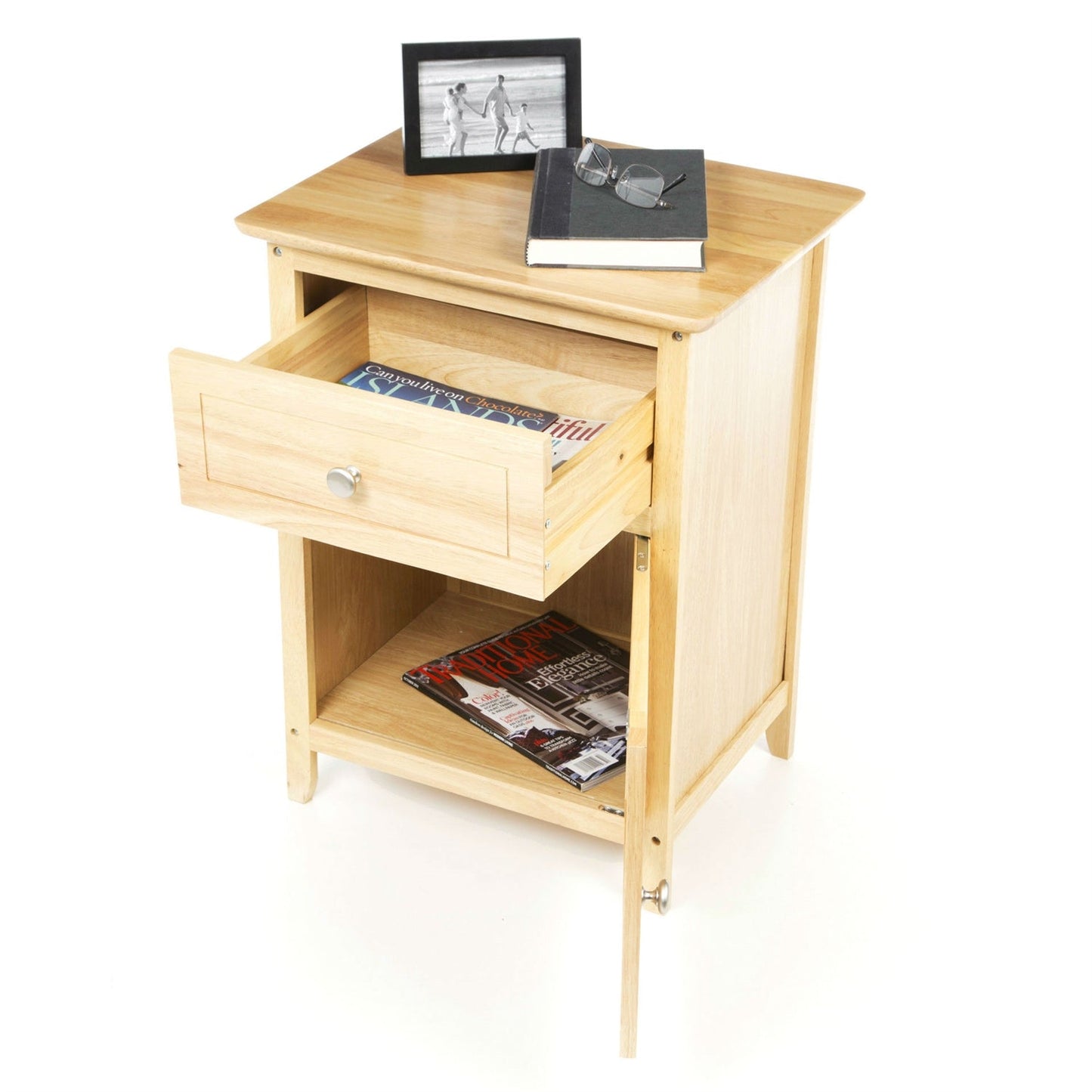 Natural Wood Finish 1-Drawer Bedside Table Cabinet Nightstand LuxuryLifeWay Online Store