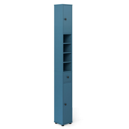 Costway Freestanding Slim Bathroom Cabinet with Drawer and Adjustable Shelves-Blue LuxuryLifeWay Online Store