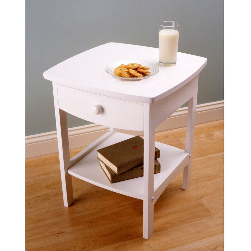 White Wood Contemporary 1-Drawer Bedside Table Nightstand LuxuryLifeWay Online Store