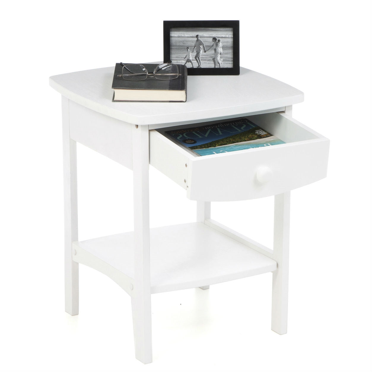 White Wood Contemporary 1-Drawer Bedside Table Nightstand LuxuryLifeWay Online Store