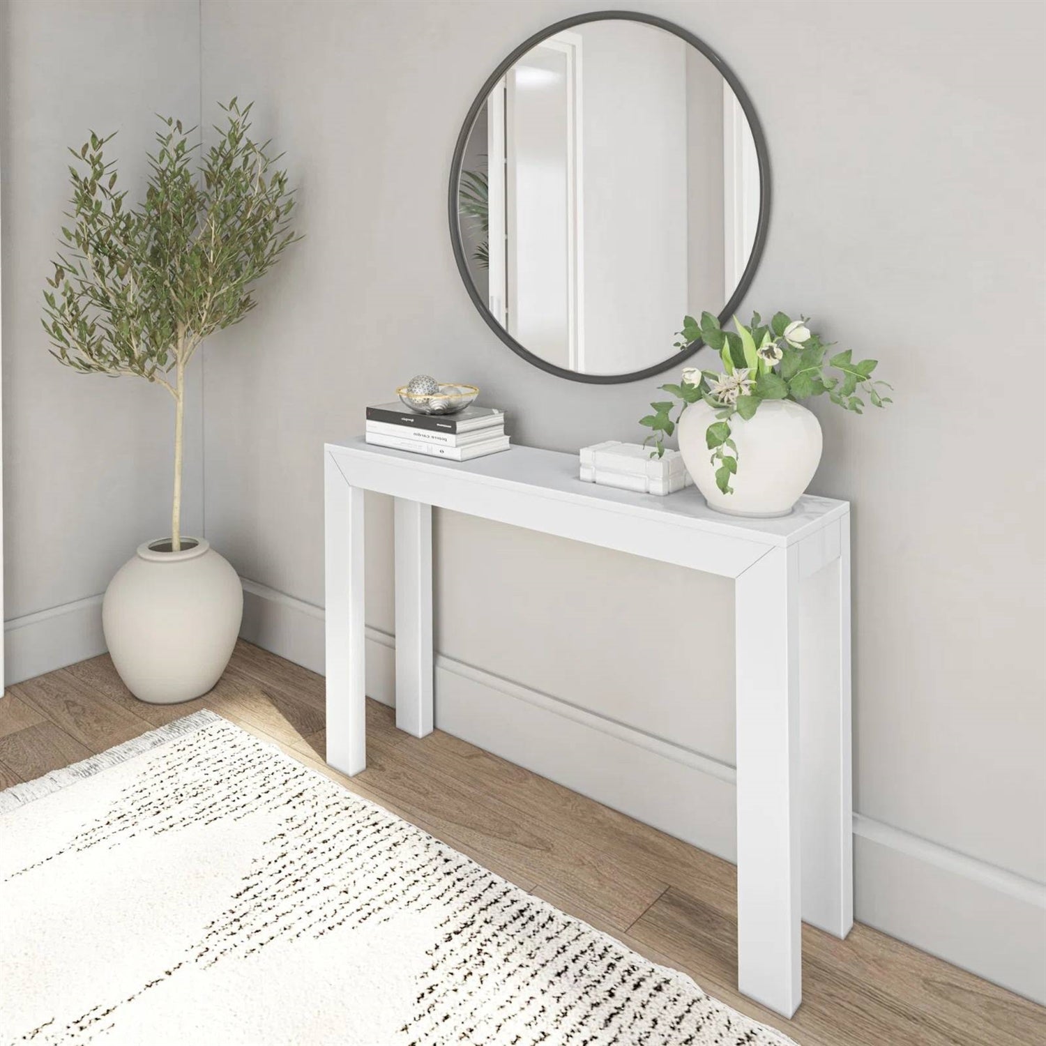 Solid Wooden Modern Accent Console Table / Sofa Table in White Wood Finish LuxuryLifeWay Online Store