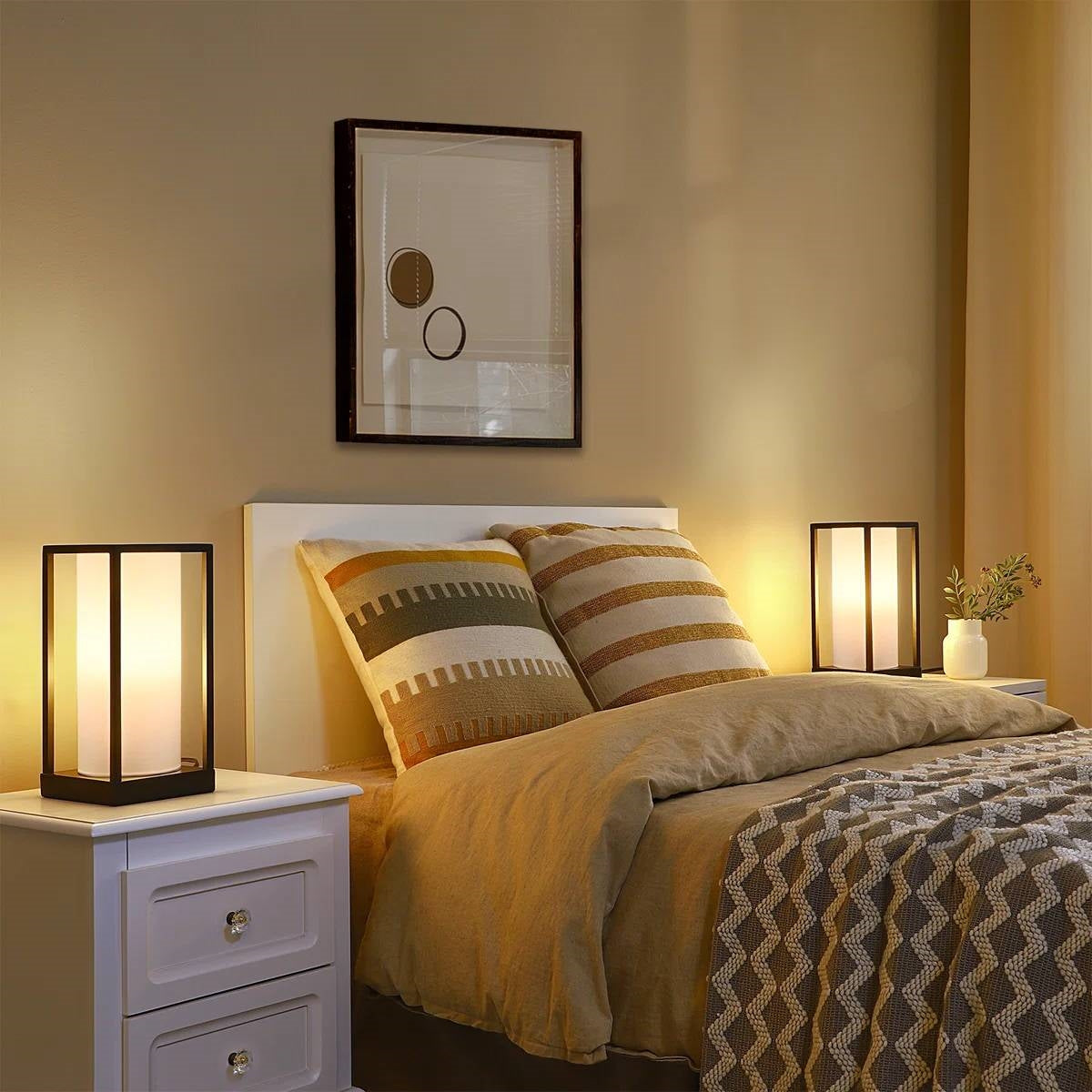 Set of 2 - Japanese Style USB Table Lamp with White Linen Shade and LED Bulbs LuxuryLifeWay Online Store