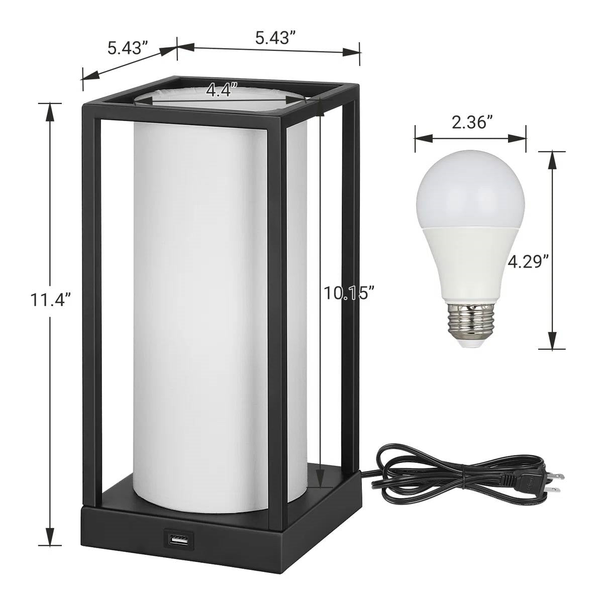 Set of 2 - Japanese Style USB Table Lamp with White Linen Shade and LED Bulbs LuxuryLifeWay Online Store