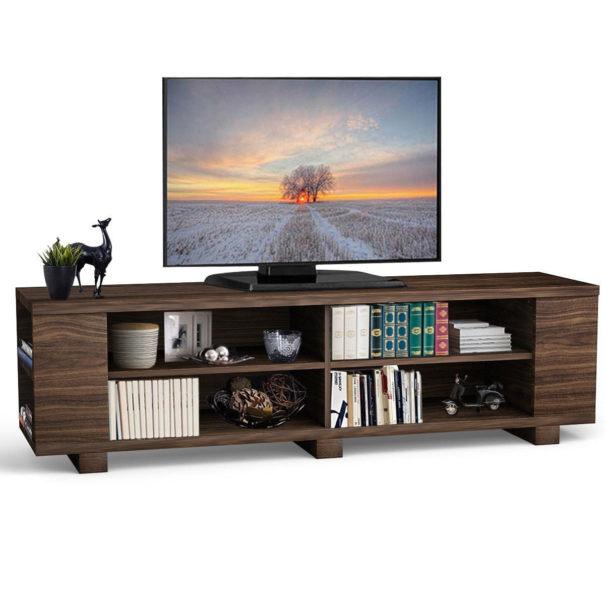 Modern TV Stand in Walnut Wood Finish - Holds up to 60-inch TV LuxuryLifeWay Online Store