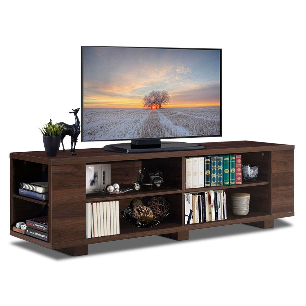 Modern TV Stand in Walnut Wood Finish - Holds up to 60-inch TV LuxuryLifeWay Online Store