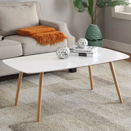 White Top Mid-Century Coffee Table with Solid Wood Legs LuxuryLifeWay Online Store