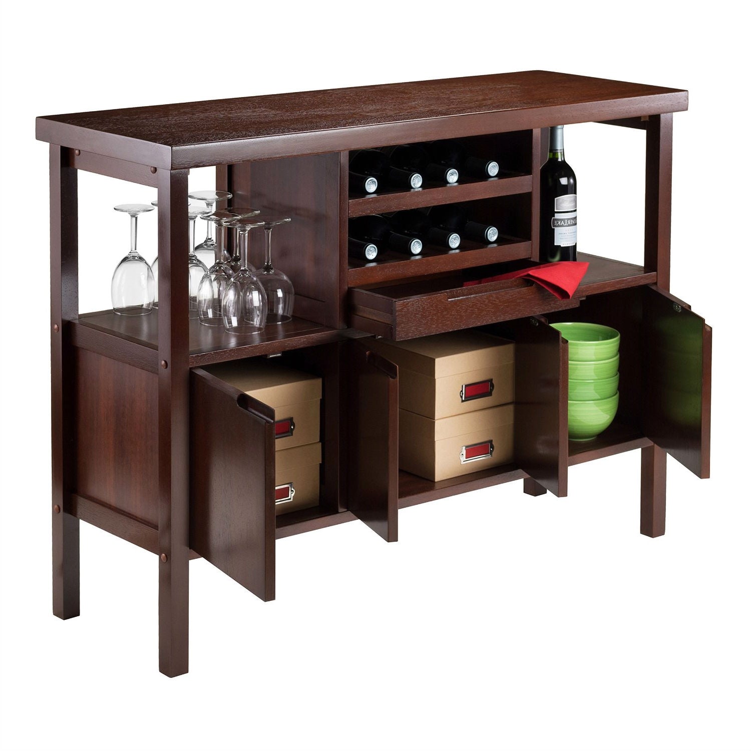 Sideboard Buffet Table Wine Rack in Brown Wood Finish LuxuryLifeWay Online Store