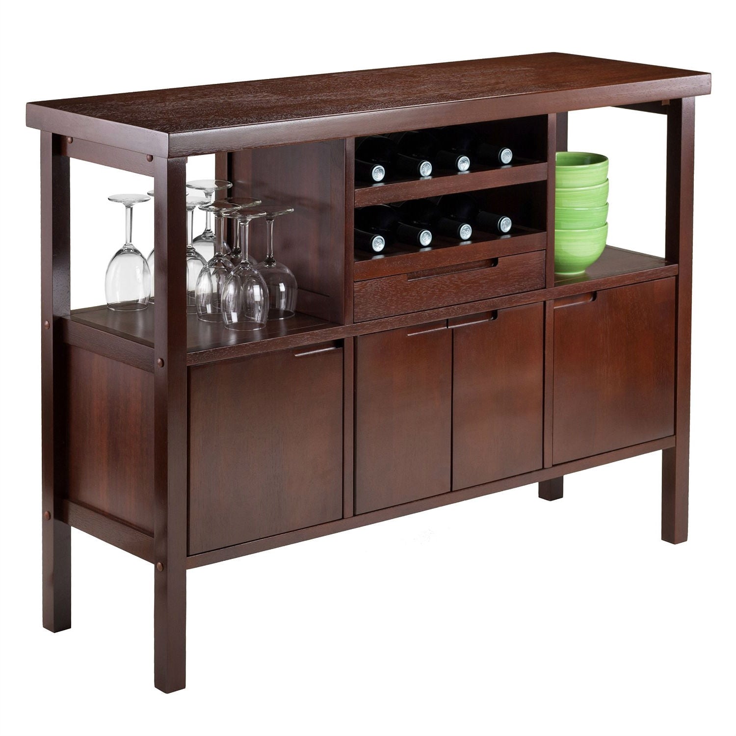 Sideboard Buffet Table Wine Rack in Brown Wood Finish LuxuryLifeWay Online Store