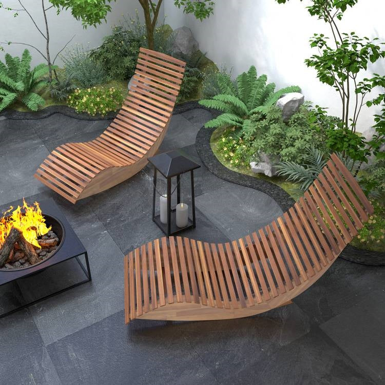 Outdoor Ergonomic Patio Wooden Rocking Chair Lounger - 360 lbs Max Weight LuxuryLifeWay Online Store