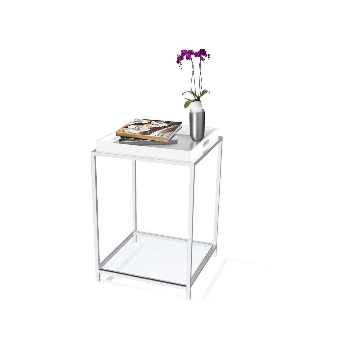 Modern Classic Metal End Table with White Removable Tray LuxuryLifeWay Online Store