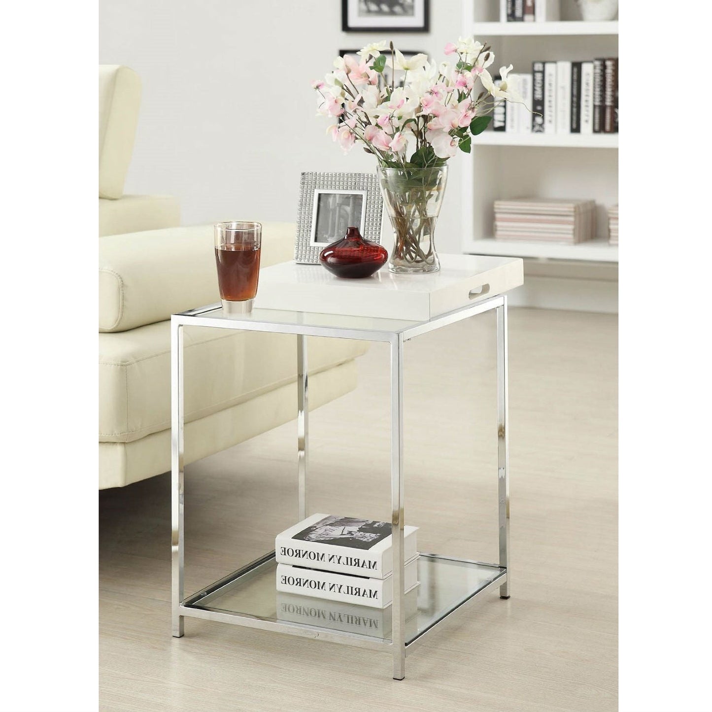 Modern Classic Metal End Table with White Removable Tray LuxuryLifeWay Online Store