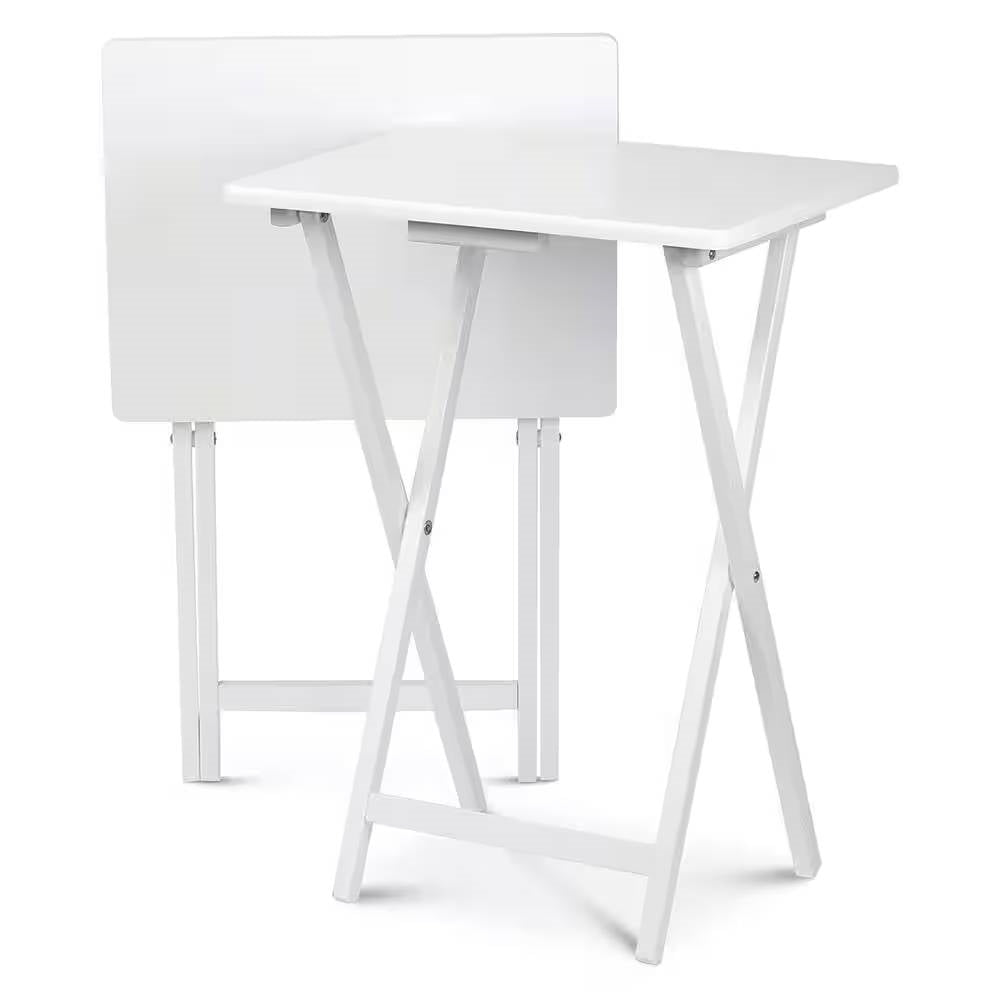 Set of 2 - Folding TV Tray Table in White Wood Finish LuxuryLifeWay Online Store