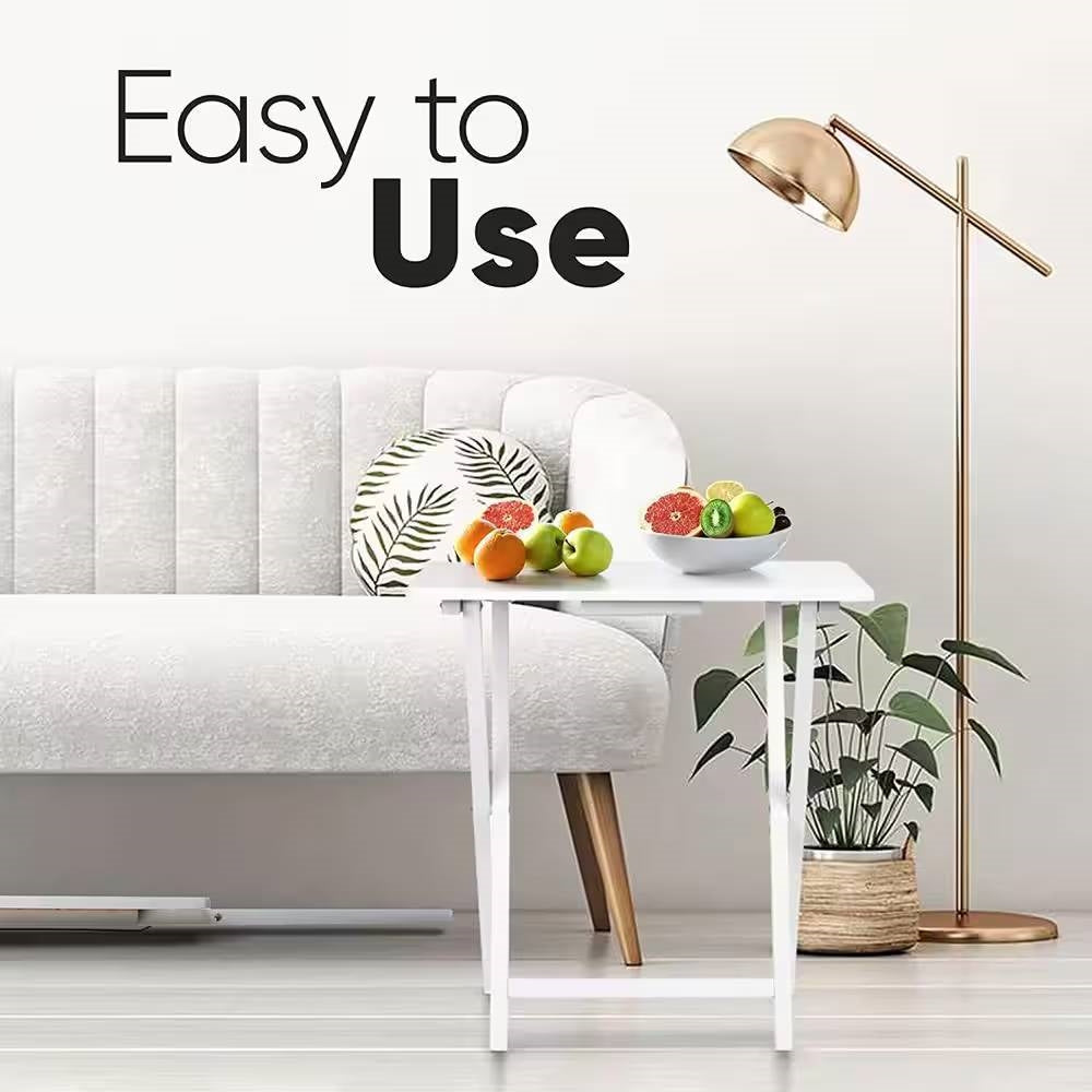 Set of 2 - Folding TV Tray Table in White Wood Finish LuxuryLifeWay Online Store