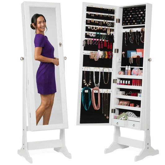 2-in-1 White Freestanding Mirror / Jewelry Organizer Armoire Cabinet LuxuryLifeWay Online Store