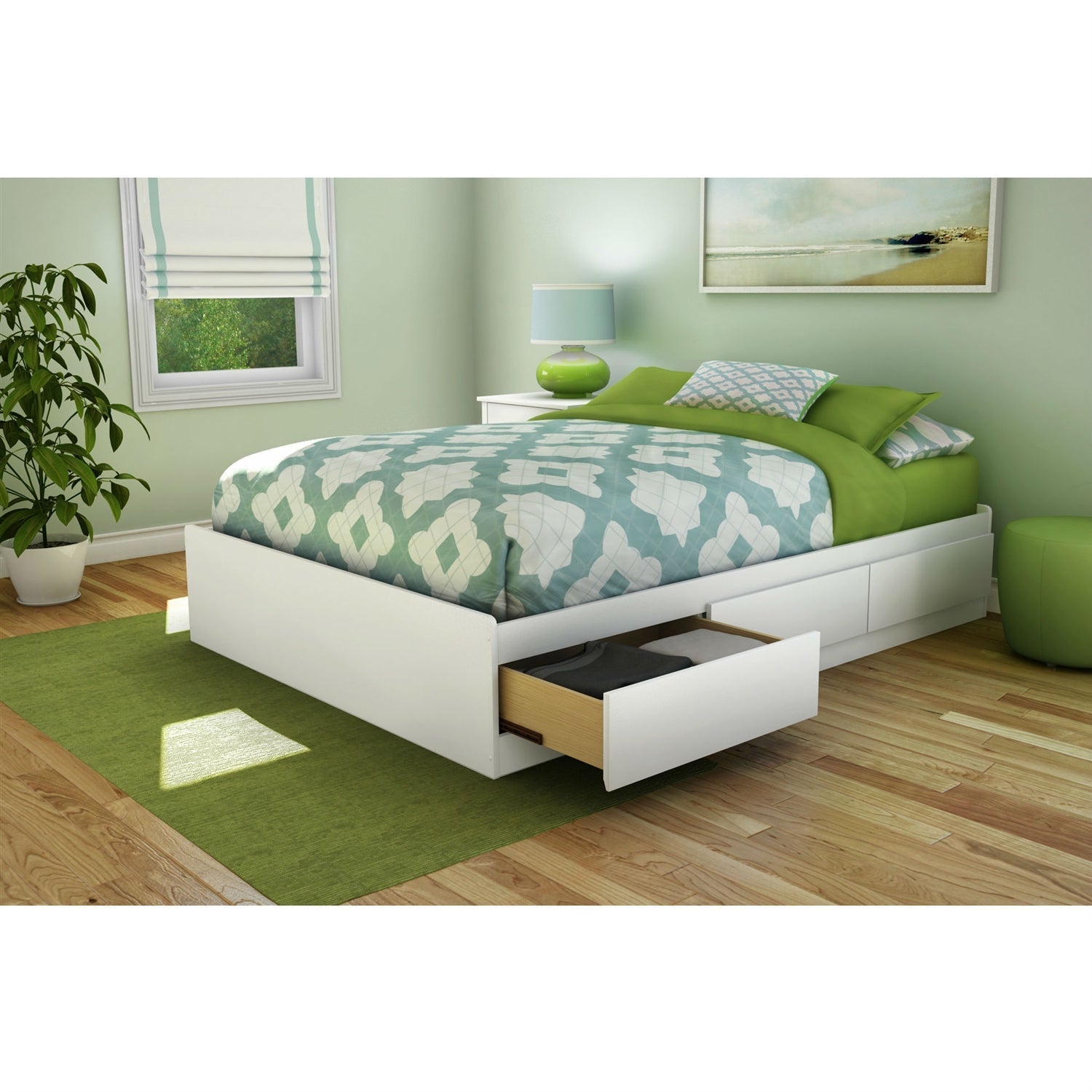 Full size Contemporary Platform Bed with 3 Storage Drawers in White LuxuryLifeWay Online Store