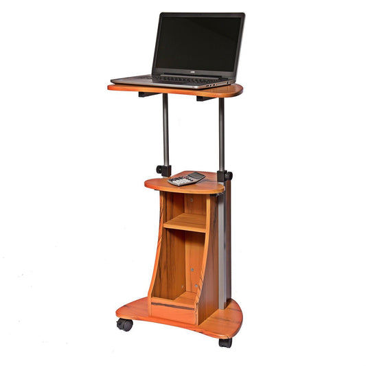 Mobile Sit Down Stand Up Desk Adjustable Height Laptop Cart in Wood-grain Finish LuxuryLifeWay Online Store
