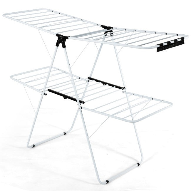 White 2 Level Foldable Clothes Drying Rack Adjustable Height LuxuryLifeWay Online Store