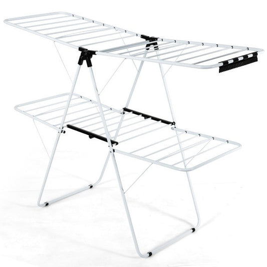White 2 Level Foldable Clothes Drying Rack Adjustable Height LuxuryLifeWay Online Store