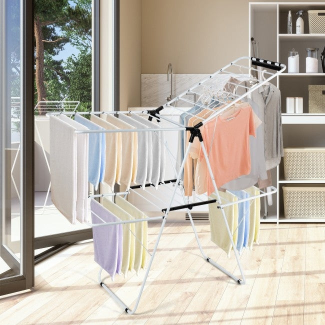 White 2 Level Foldable Clothes Drying Rack Adjustable Height LuxuryLifeWay Online Store