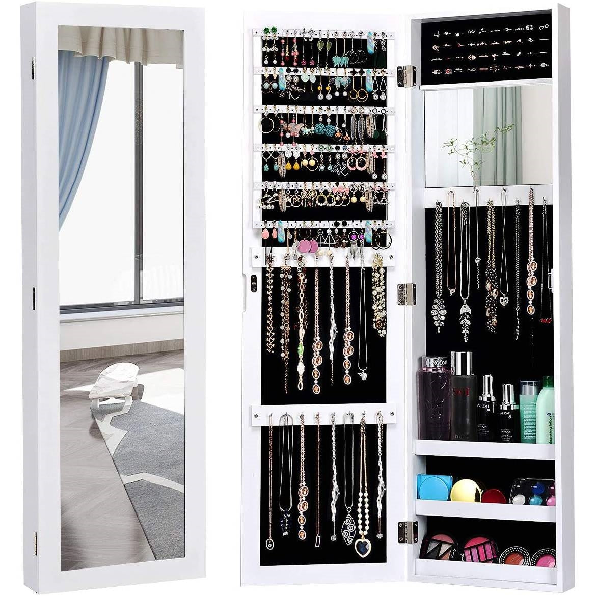2-in-1 Wall or Door Mounted Jewelry Organizer Full Length Mirror in White LuxuryLifeWay Online Store
