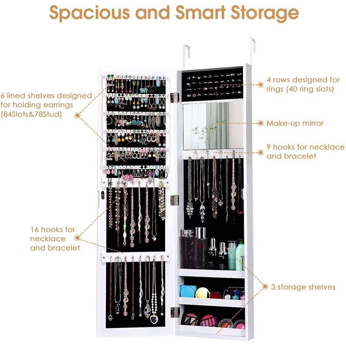 2-in-1 Wall or Door Mounted Jewelry Organizer Full Length Mirror in White LuxuryLifeWay Online Store