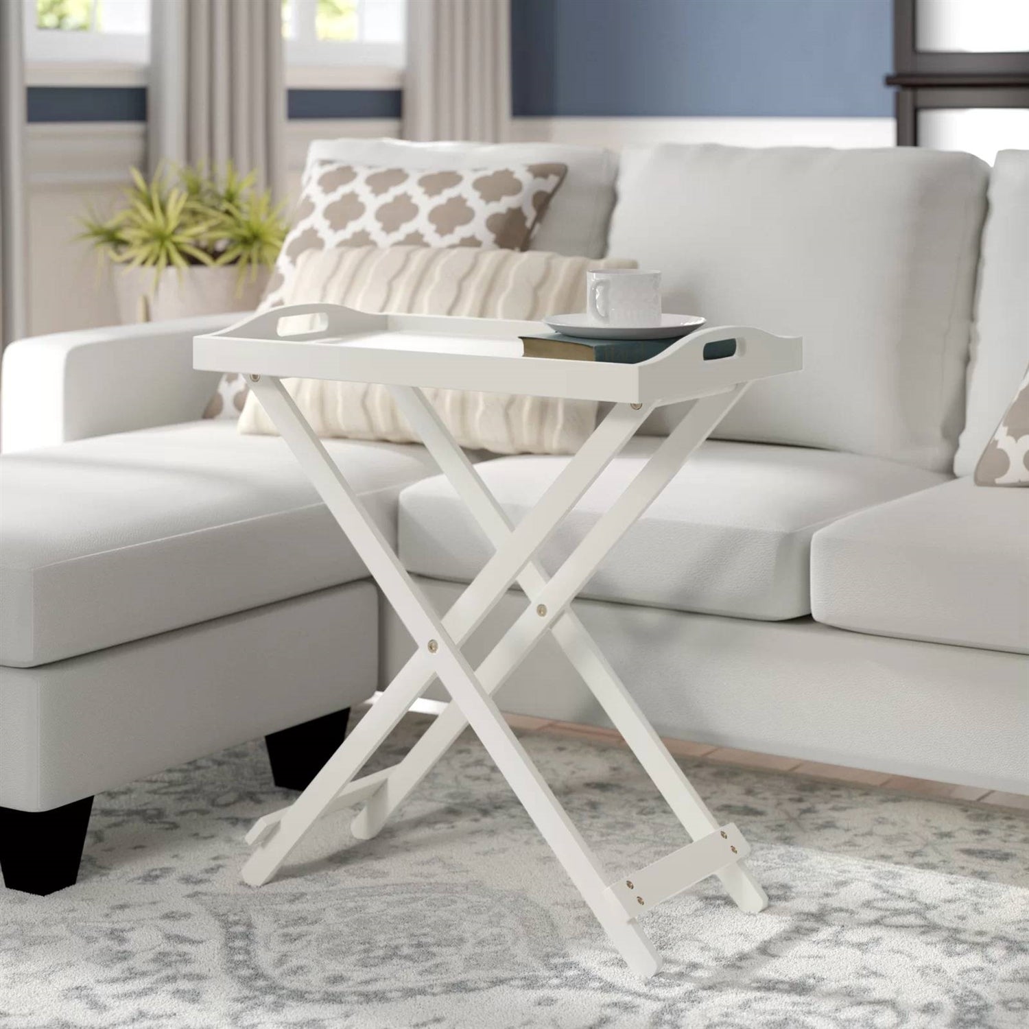 Folding TV Tray Bedside Table in White Wood Finish LuxuryLifeWay Online Store