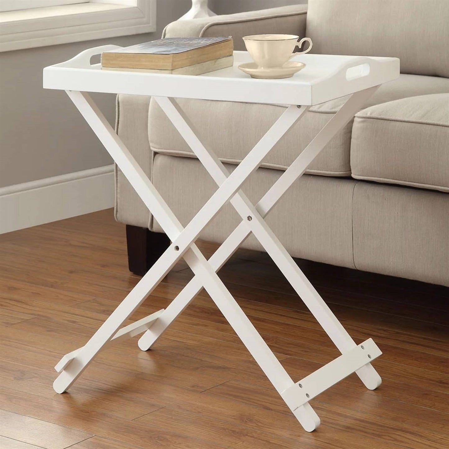 Folding TV Tray Bedside Table in White Wood Finish LuxuryLifeWay Online Store