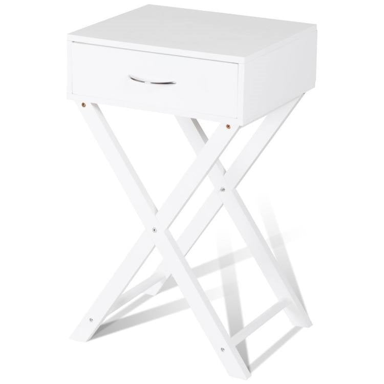 X-Shape 1 Drawer Nightstand End Side Table Storage in White LuxuryLifeWay Online Store