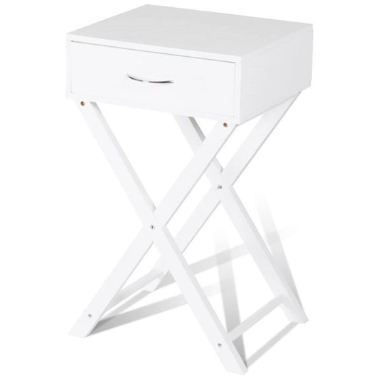 X-Shape 1 Drawer Nightstand End Side Table Storage in White LuxuryLifeWay Online Store