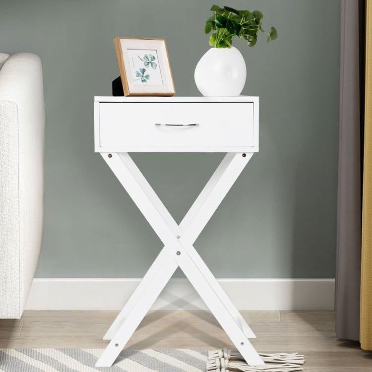 X-Shape 1 Drawer Nightstand End Side Table Storage in White LuxuryLifeWay Online Store