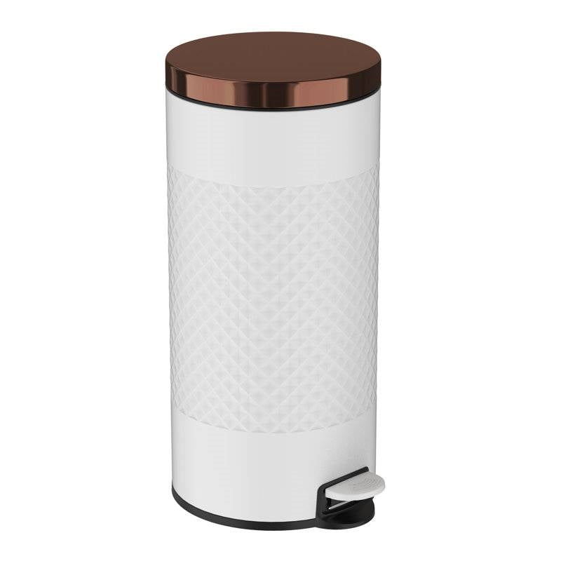 Hands Free White/Gold Metal Step On Trash Can - 8 Gallons LuxuryLifeWay Online Store