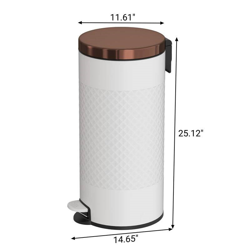 Hands Free White/Gold Metal Step On Trash Can - 8 Gallons LuxuryLifeWay Online Store