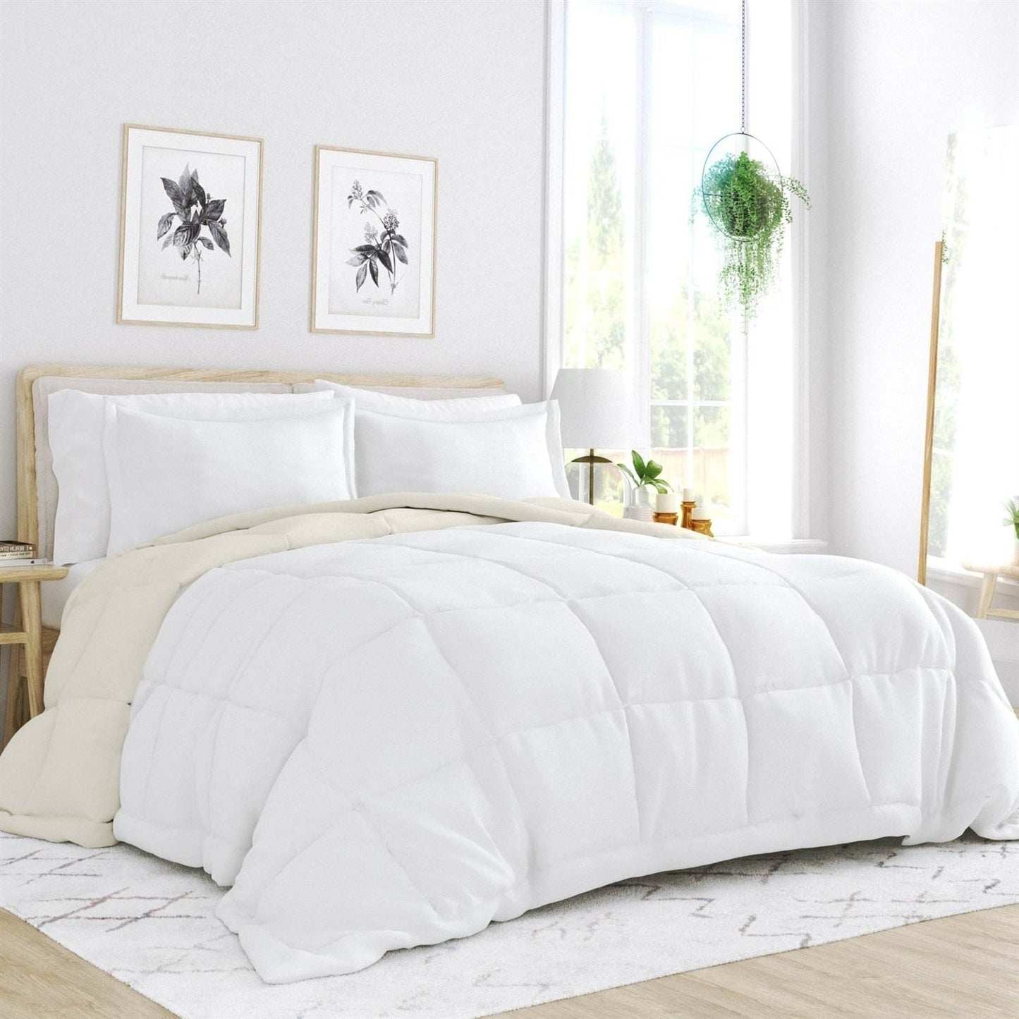 Full/Queen size 3-Piece Microfiber Reversible Comforter Set in White and Cream LuxuryLifeWay Online Store