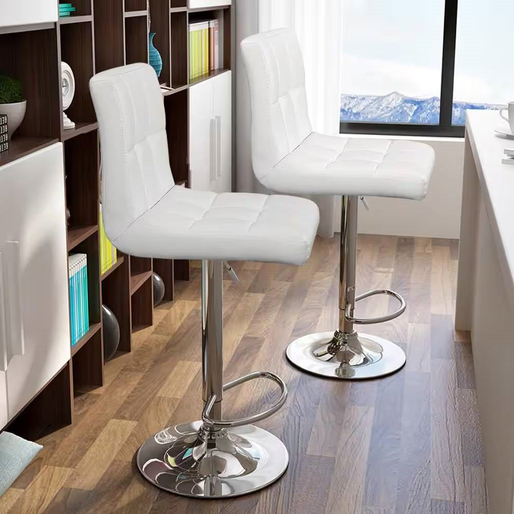 Set of 2- White Faux Leather Barstool with Low Back Swivel Seat LuxuryLifeWay Online Store