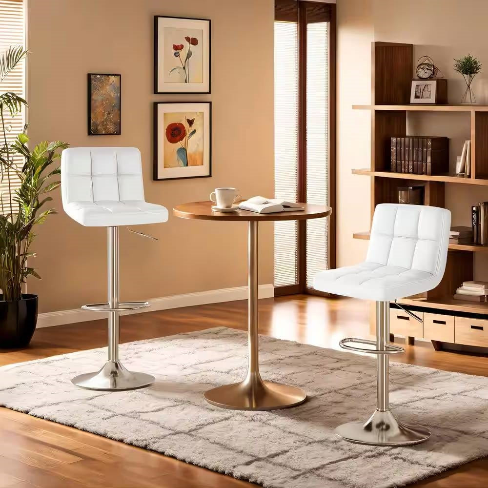 Set of 2- White Faux Leather Barstool with Low Back Swivel Seat LuxuryLifeWay Online Store