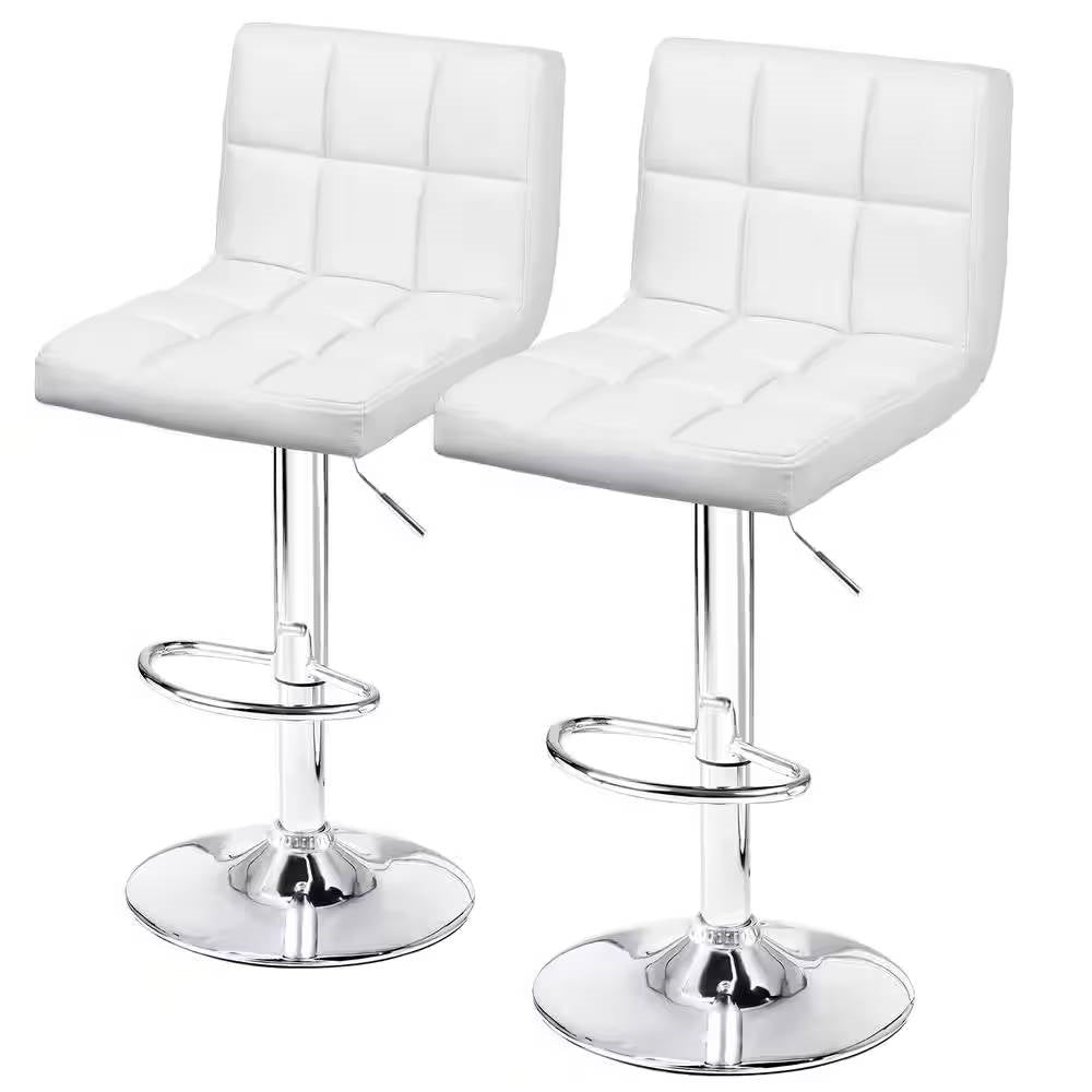 Set of 2- White Faux Leather Barstool with Low Back Swivel Seat LuxuryLifeWay Online Store
