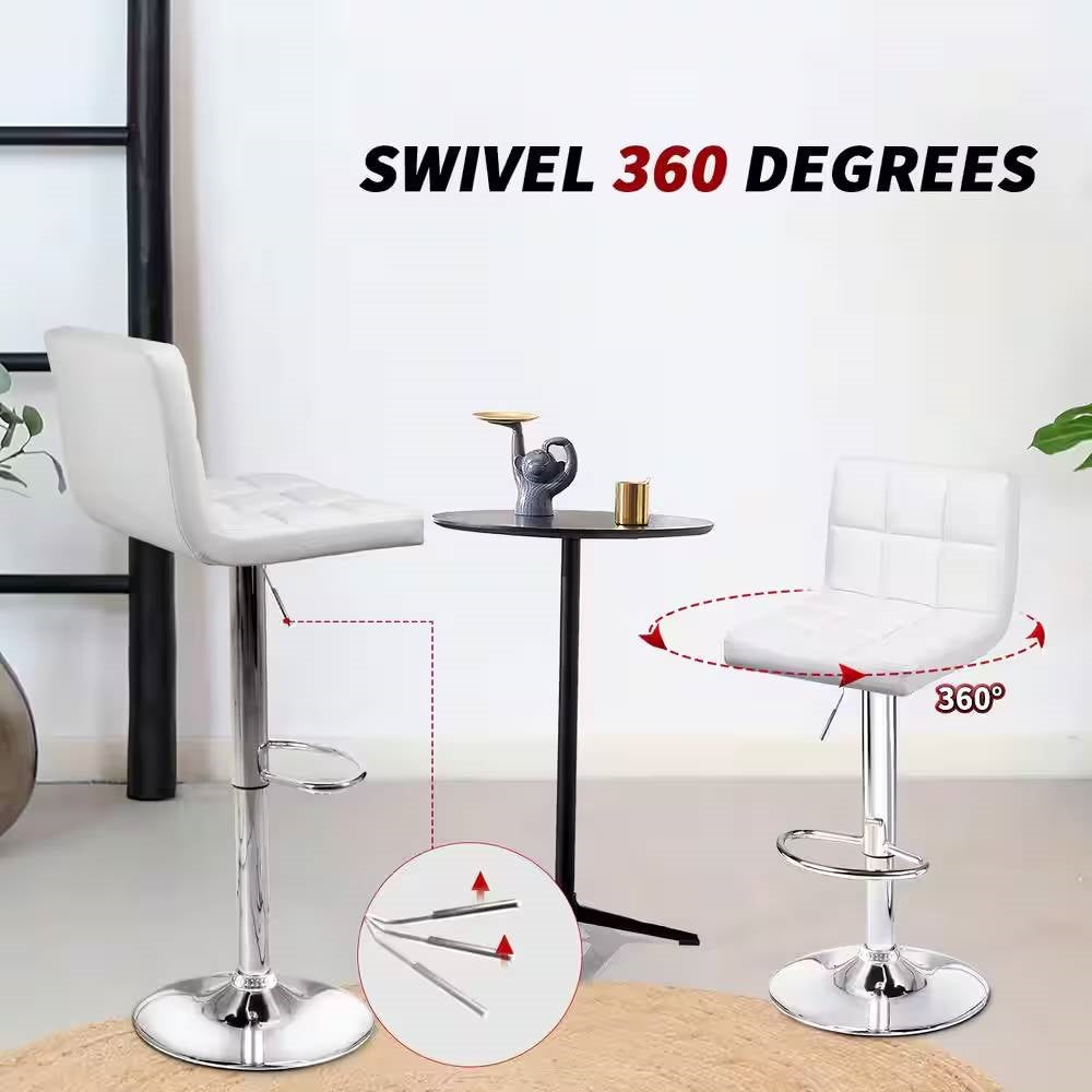 Set of 2- White Faux Leather Barstool with Low Back Swivel Seat LuxuryLifeWay Online Store