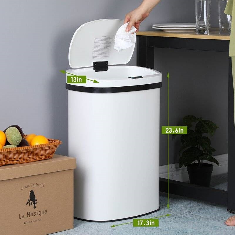 13 gL Stainless Steel Motion Sensor Trash Can White LuxuryLifeWay Online Store