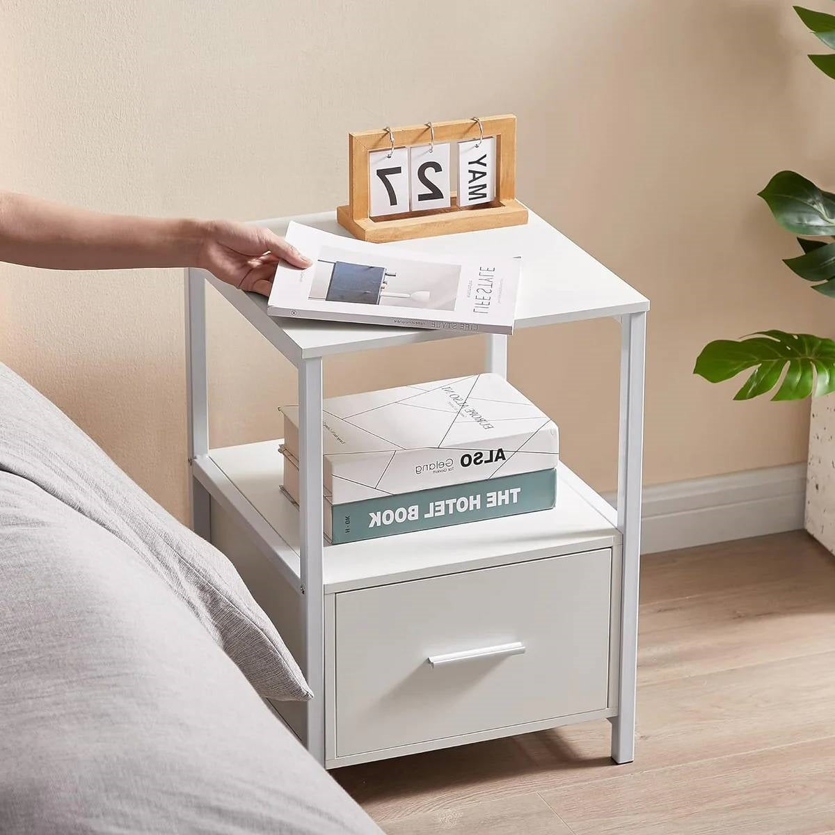 Set of 2 - Modern White Metal Wood Side End Table Nightstand with Storage Drawer LuxuryLifeWay Online Store