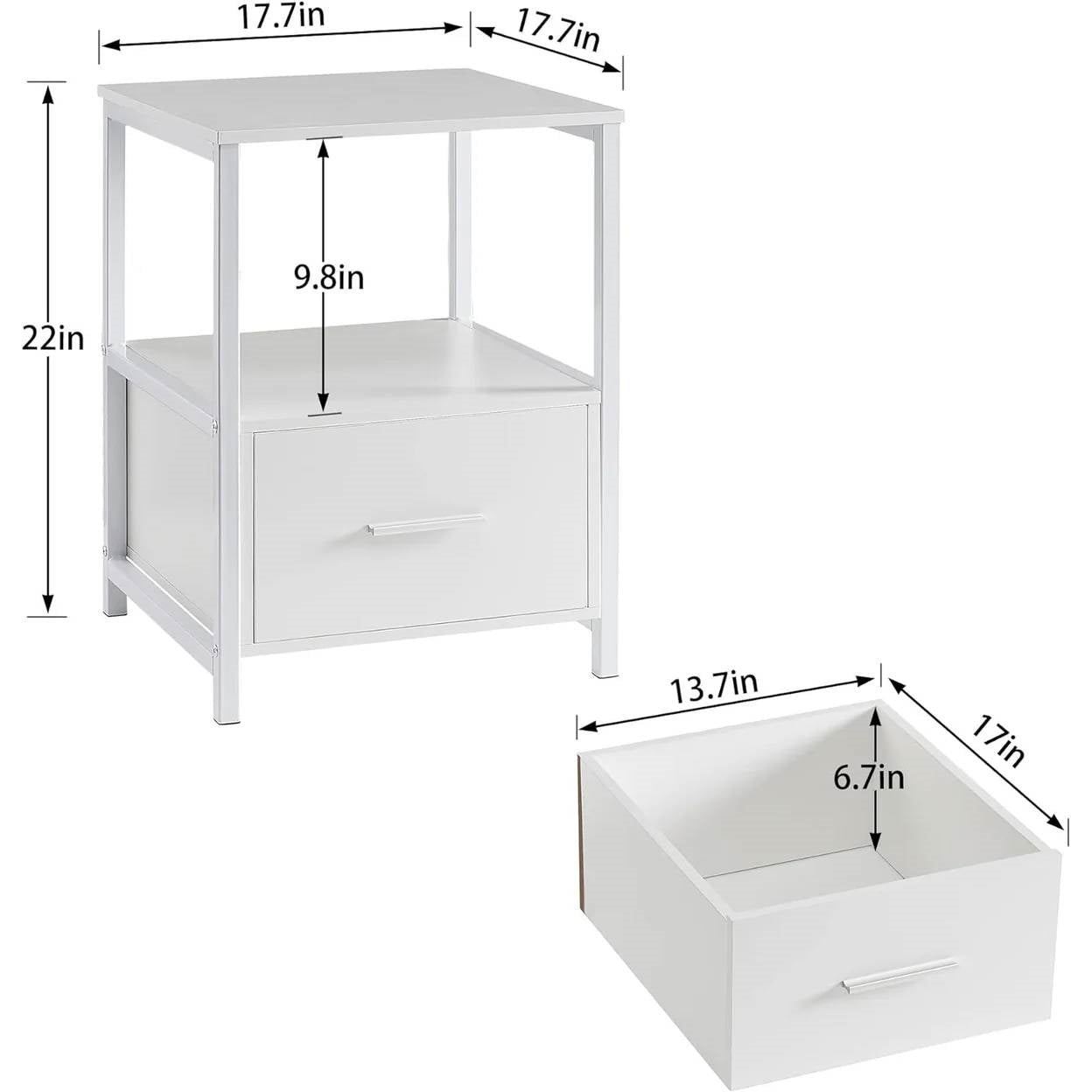 Set of 2 - Modern White Metal Wood Side End Table Nightstand with Storage Drawer LuxuryLifeWay Online Store