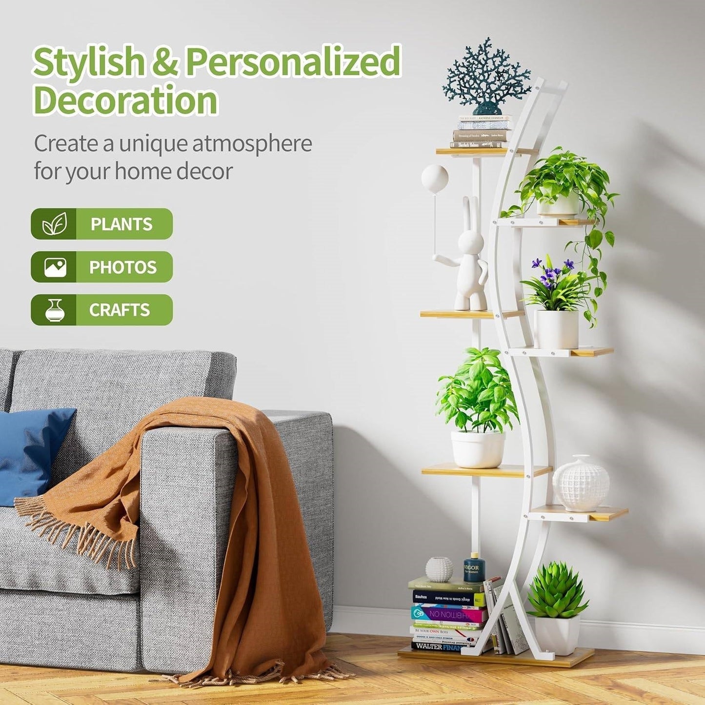 63-inch Tall Indoor Plant Stand with White Metal Frame and Wood Finish Shelves LuxuryLifeWay Online Store