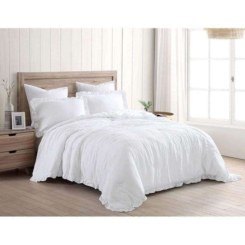 Queen Size White Ruffled Edge Microfiber Comforter Set LuxuryLifeWay Online Store