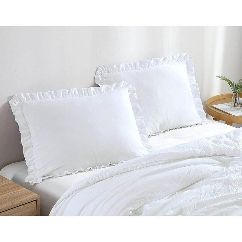 Queen Size White Ruffled Edge Microfiber Comforter Set LuxuryLifeWay Online Store