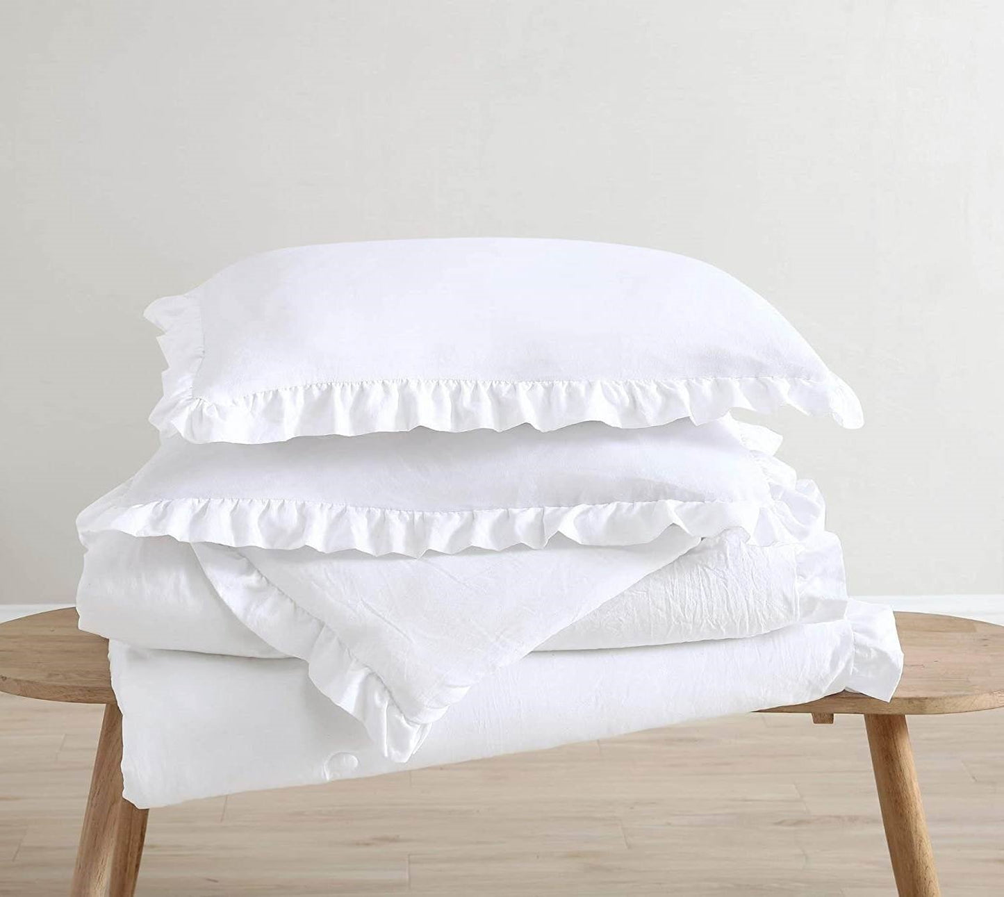 Queen Size White Ruffled Edge Microfiber Comforter Set LuxuryLifeWay Online Store