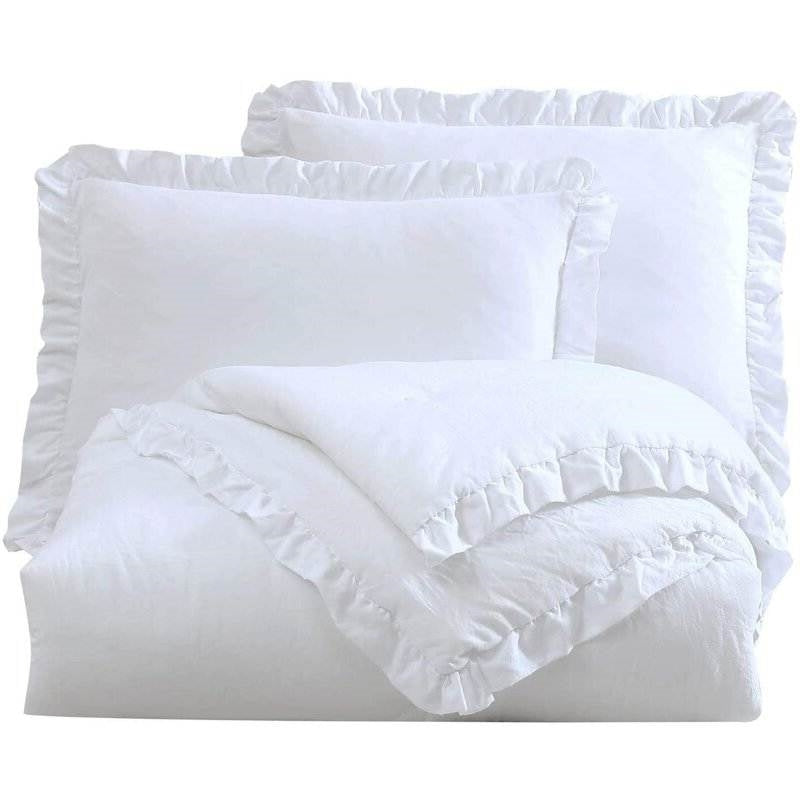 Queen Size White Ruffled Edge Microfiber Comforter Set LuxuryLifeWay Online Store
