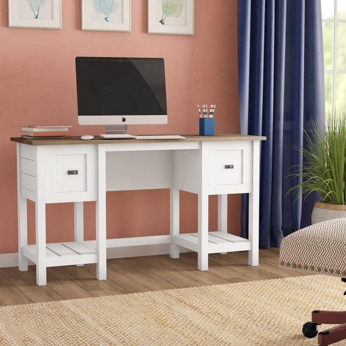 FarmHouse White Oak Top 2 Drawer Office Writing Desk - Made In USA LuxuryLifeWay Online Store