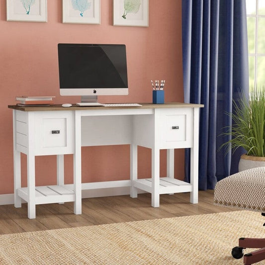 FarmHouse White Oak Top 2 Drawer Office Writing Desk - Made In USA LuxuryLifeWay Online Store